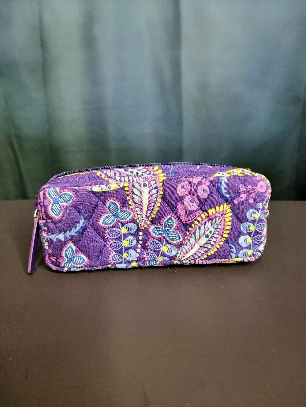 Vera Bradley Purple Quilted Floral Zip Cosmetic Case